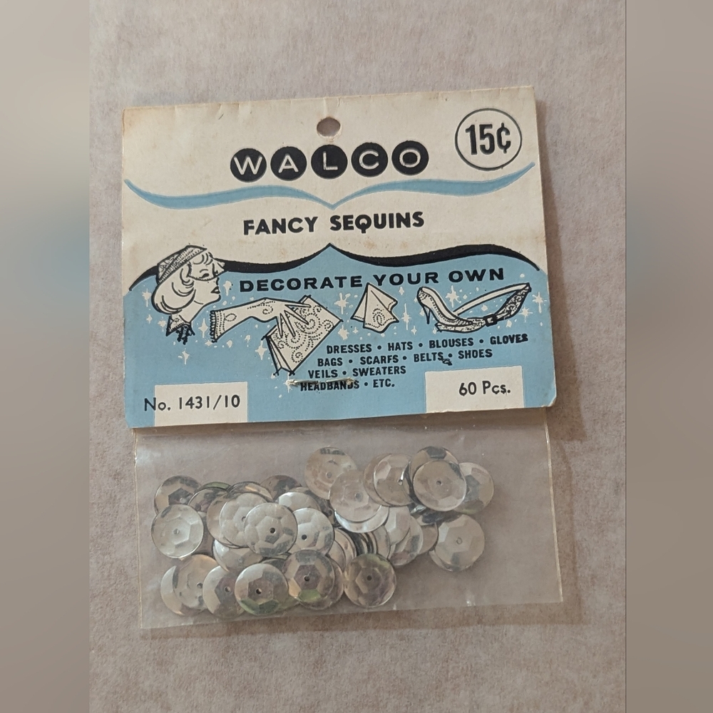 Vintage NIP WALCO Silver Decorative Sequins 60 Pieces Sewing Crafting